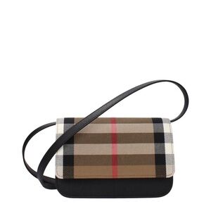 Burberry HOUSE CHECK BLACK CALFSKIN LEATHER MADISON FLAP CROSSBODY 8084026 NWT